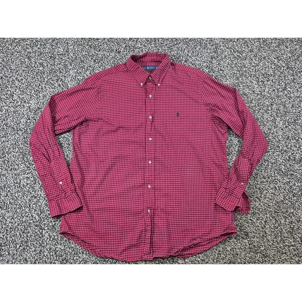 Polo Ralph Lauren Long Sleeve XL Mens Red Black Gingham Check Button Down‎